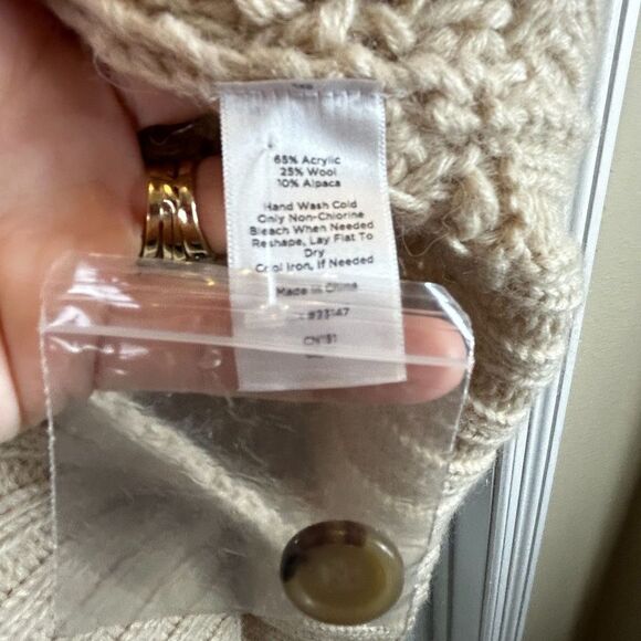 Talbots Women Sz M Ivory Cardigan Chunky Wool Alpaca Blend Sweater Wide Collar U - Picture 12 of 12